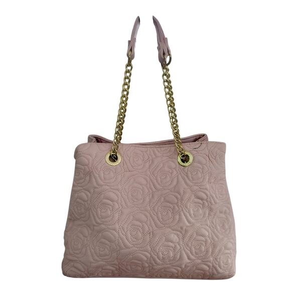 Vintage Women's Betsy Johnson Pink Rose Flower Shoulder Tassels Gold Chain - Picture 2 of 16